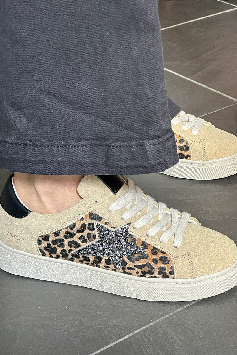 Tennis beige texture léopard étoile brillante à paillettes