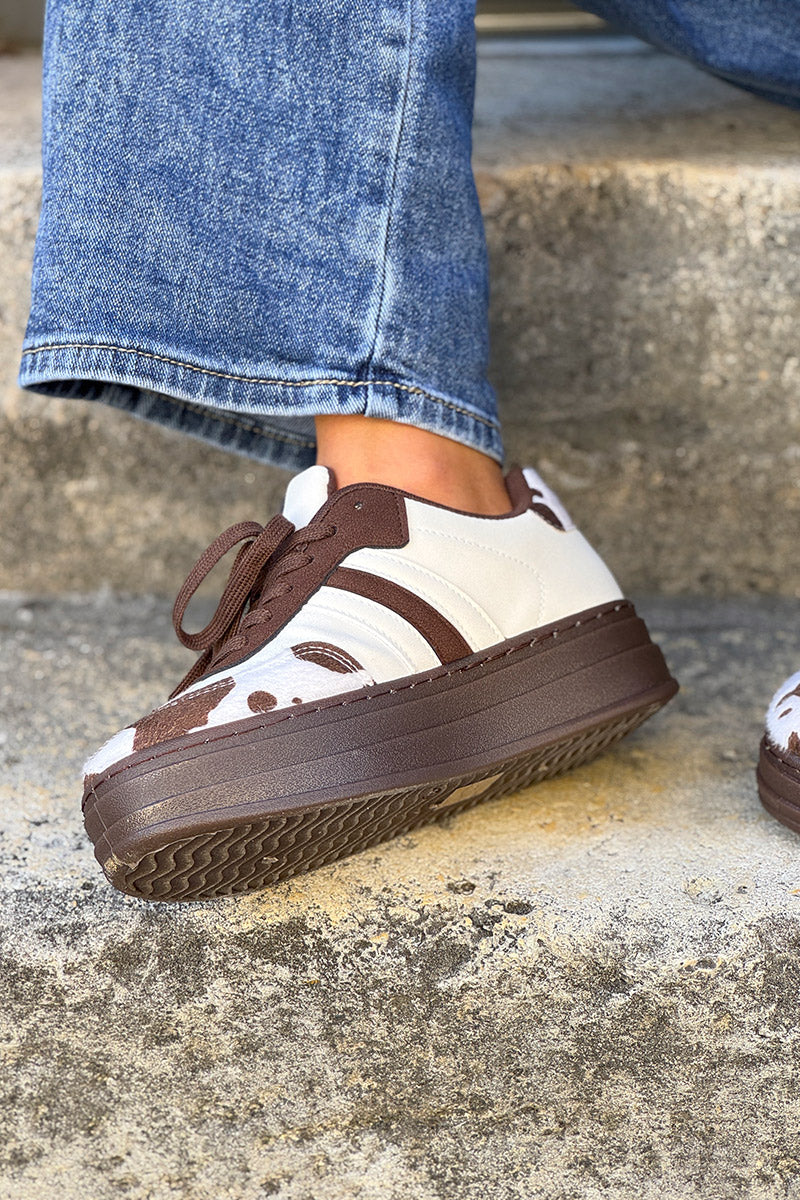 Chocolate Cow Print Stripe Sneakers