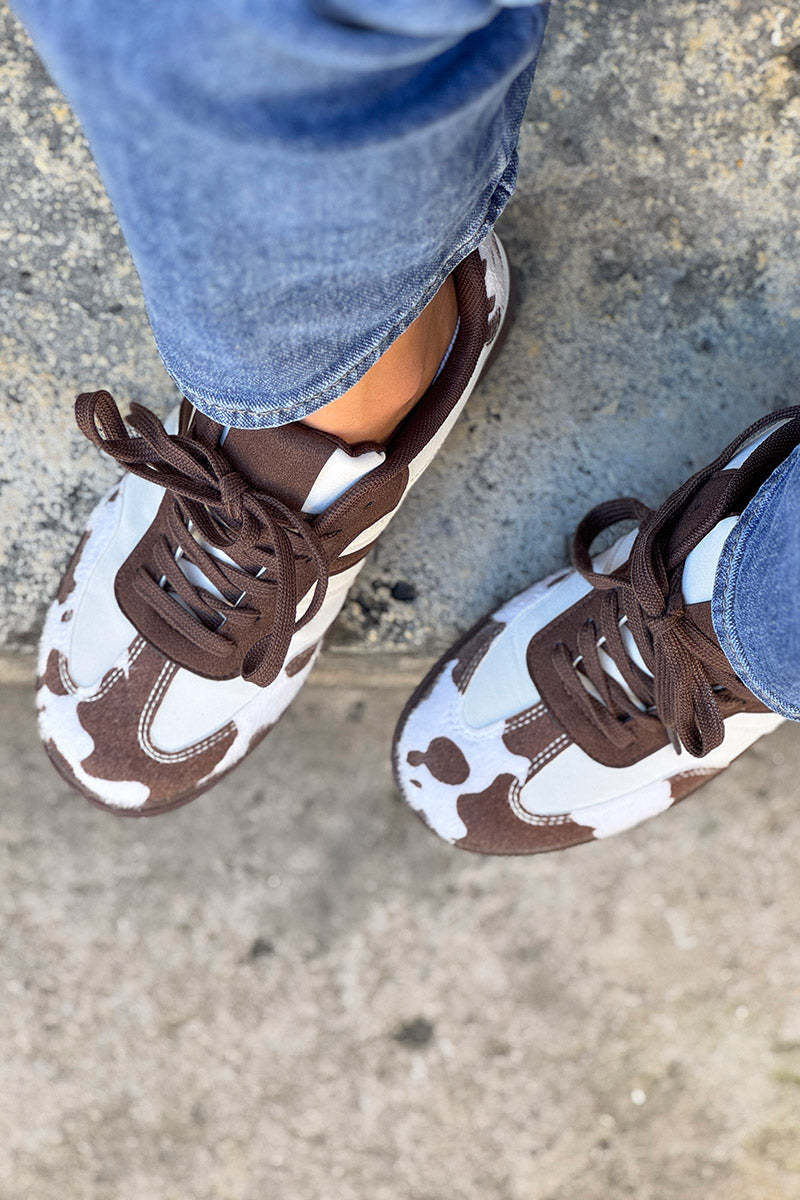 Chocolate Cow Print Stripe Sneakers