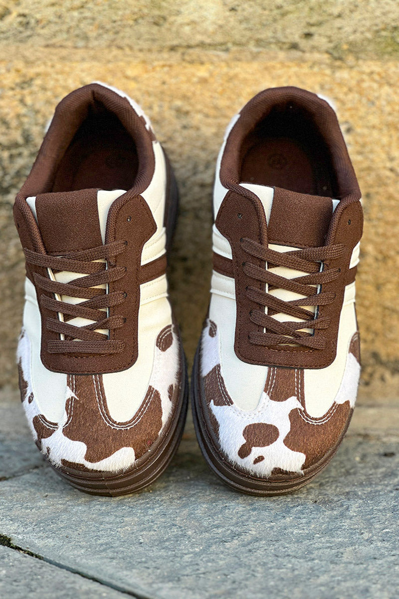 Chocolate Cow Print Stripe Sneakers