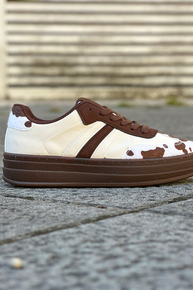 Chocolate Cow Print Stripe Sneakers