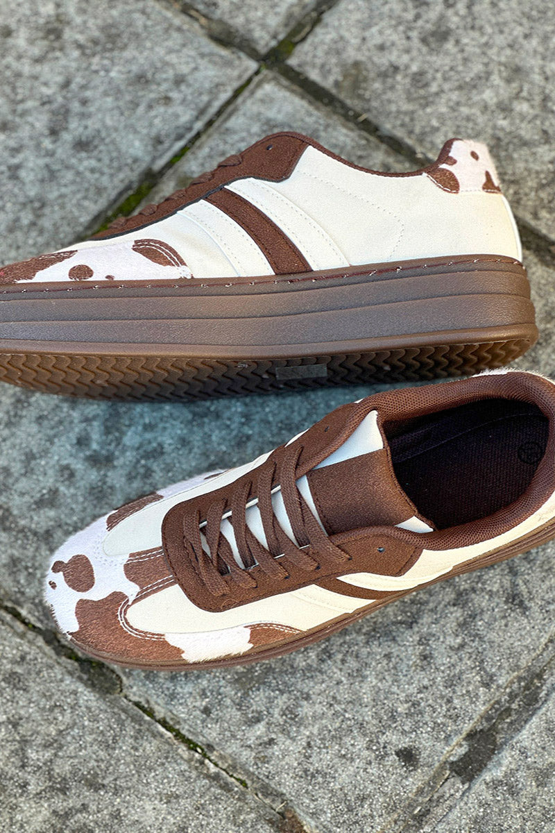 Chocolate Cow Print Stripe Sneakers