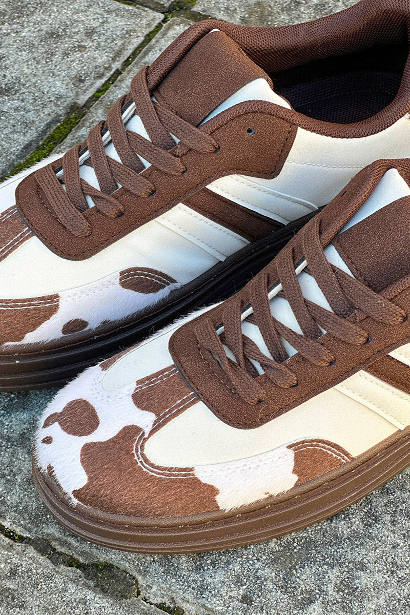 Chocolate Cow Print Stripe Sneakers