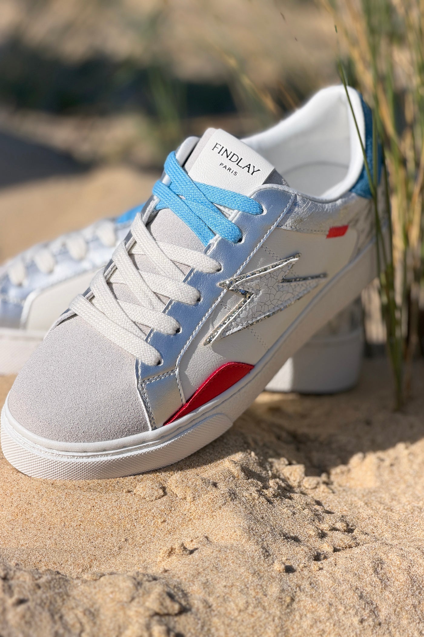 White Metallic Bolt and Leopard Print Sneakers
