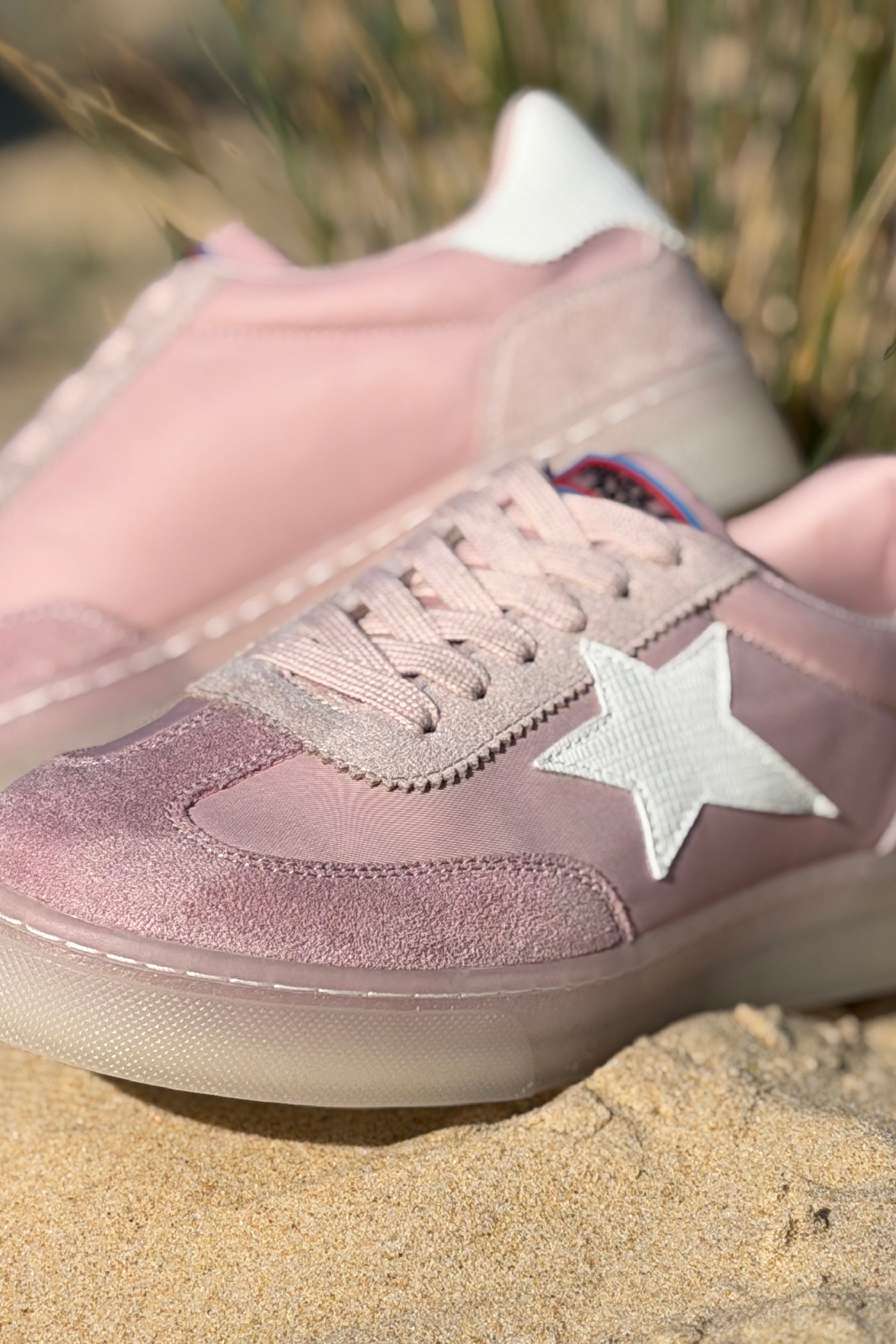 Baby pink Sport Star Suedette Sneakers
