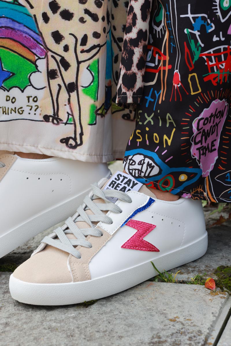 White Vegan Leather Bolt Skate Shoes