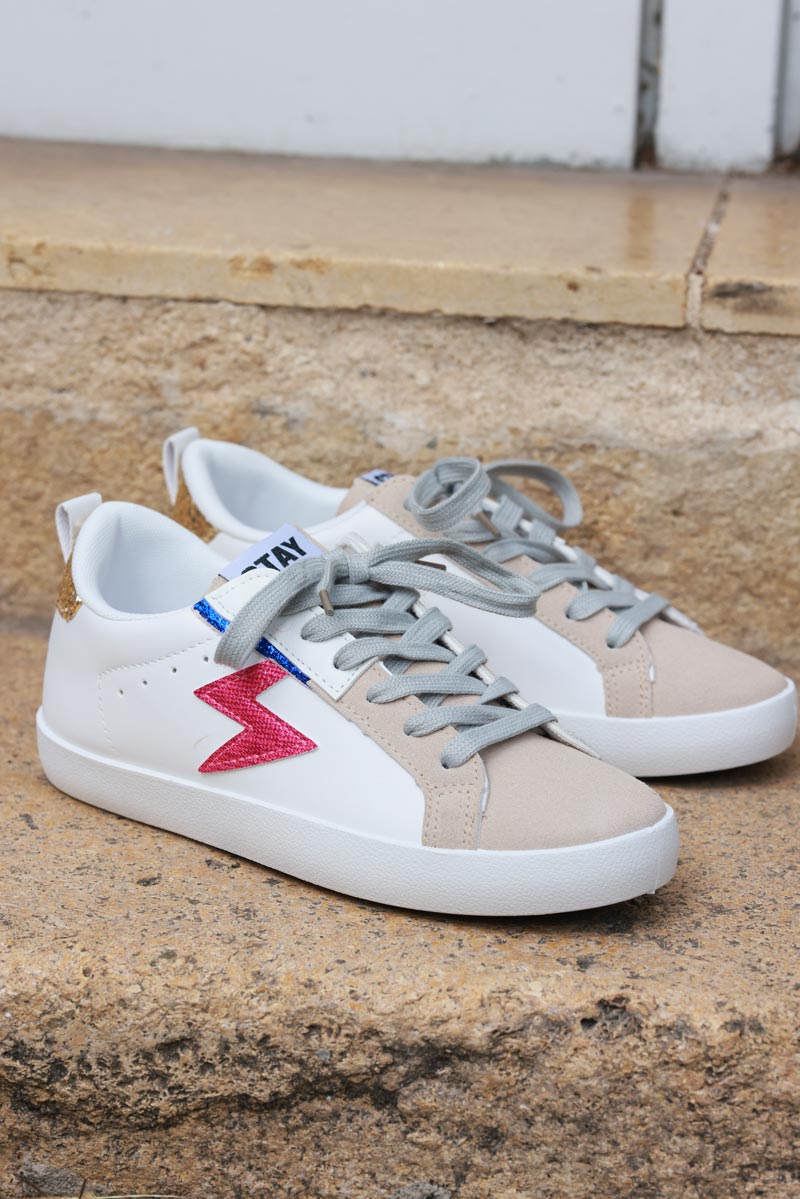 White Vegan Leather Bolt Skate Shoes