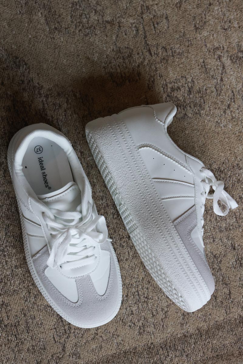 White and Grey Vegan Leather Platform Trainers