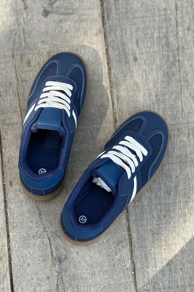 Navy Blue Suedette Sport Stripe Sneakers