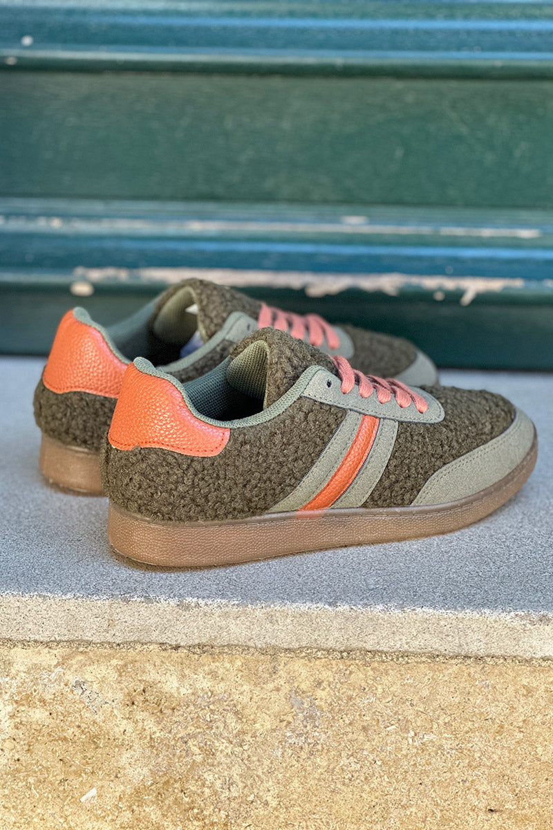 Khaki Sherpa Vintage Stripe Trainers