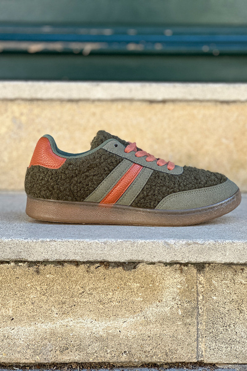 Khaki Sherpa Vintage Stripe Trainers