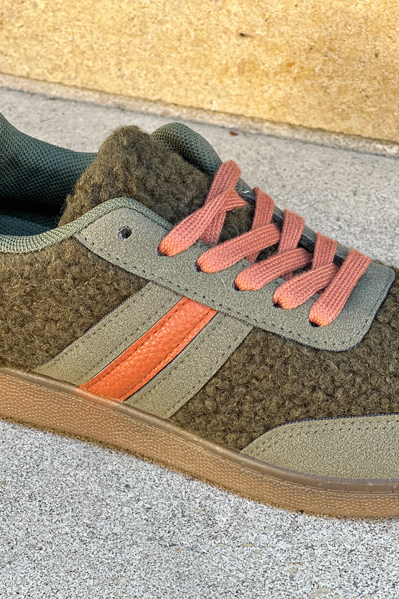 Khaki Sherpa Vintage Stripe Trainers