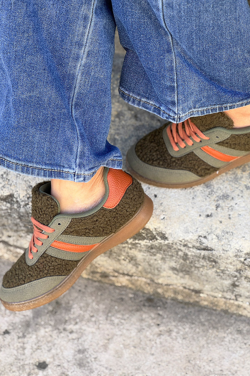 Khaki Sherpa Vintage Stripe Trainers