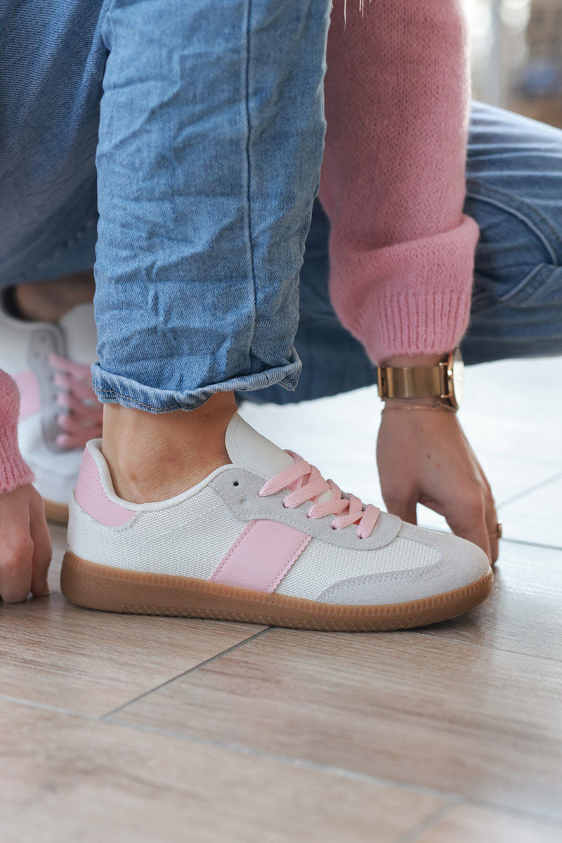 Light gray Canvas Sneakers with Light Pink Sueded Stripe
