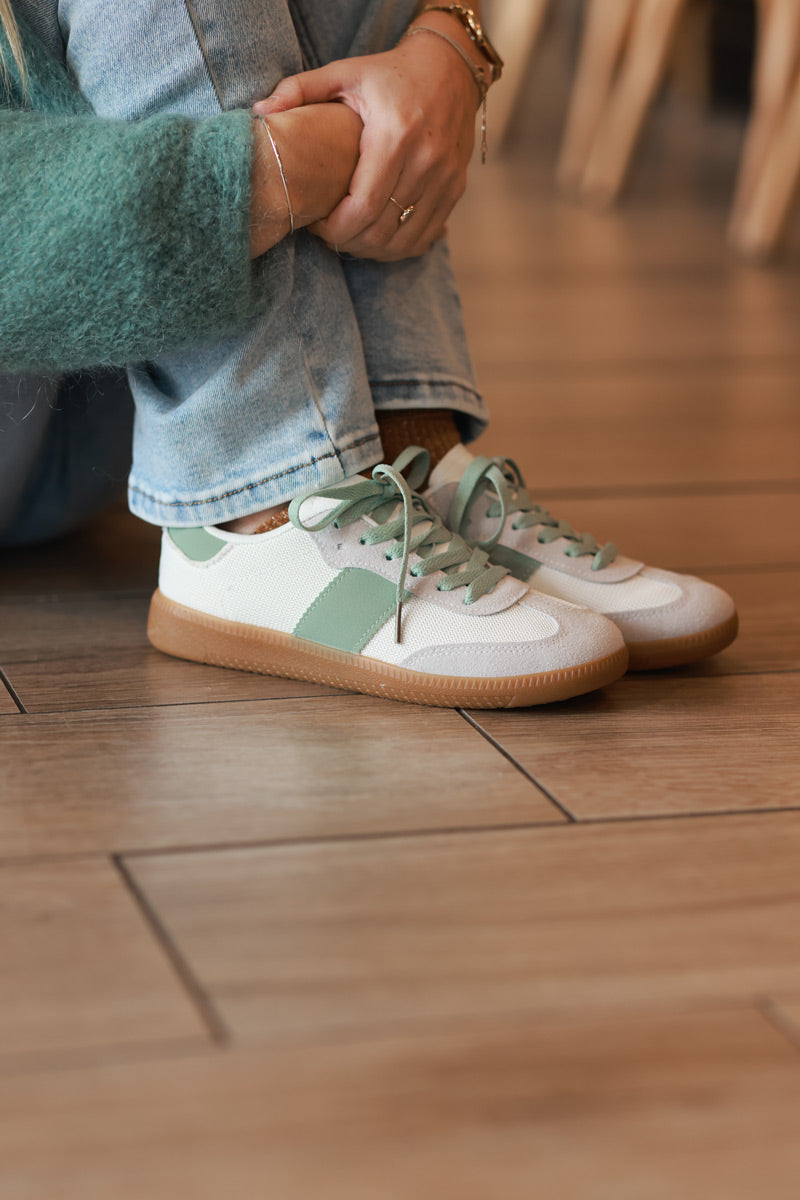 Light gray Canvas Sneakers with Light Water green Sueded Stripe