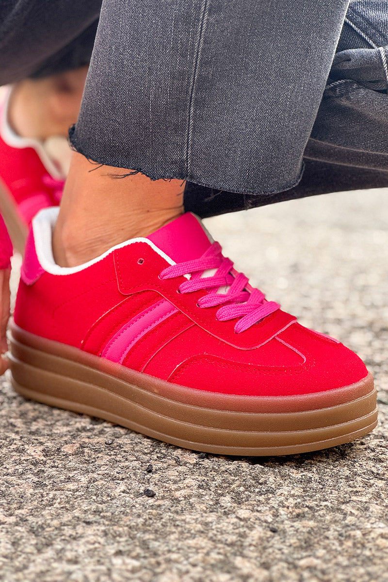 Red Suedette Sport Stripe Sneakers