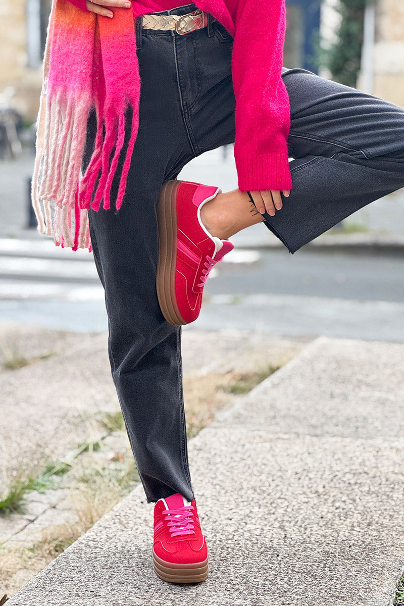 Red Suedette Sport Stripe Sneakers