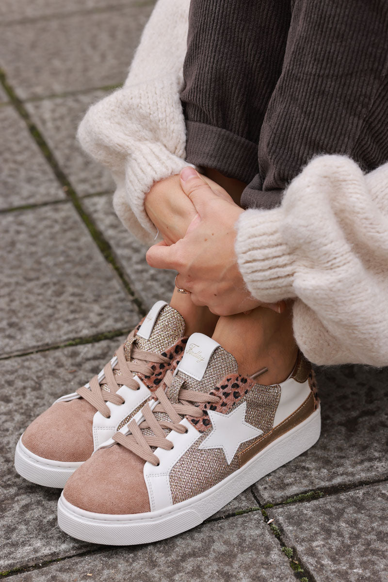 Taupe Glitter Canvas and Vegan Leather Star Skate Shoes