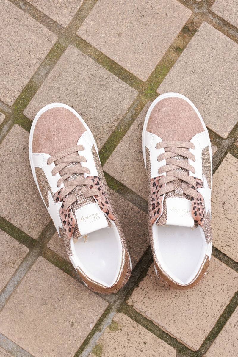 Taupe Glitter Canvas and Vegan Leather Star Skate Shoes