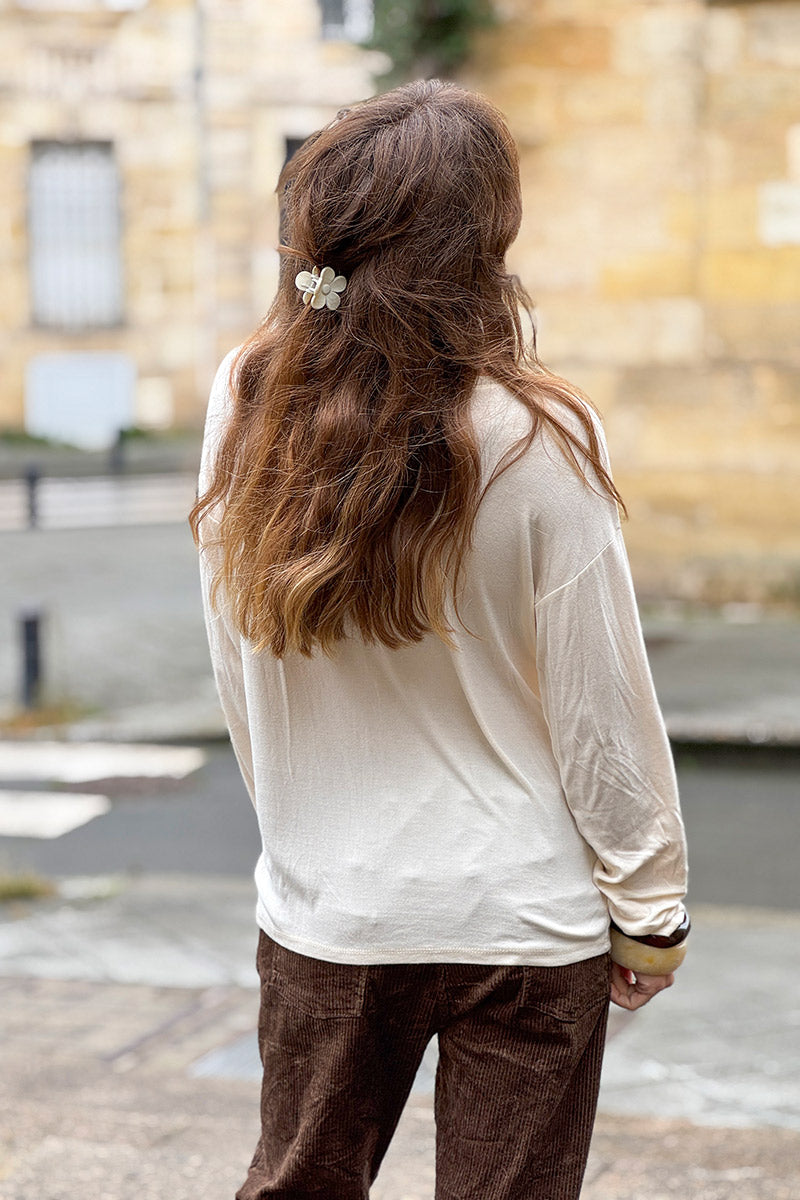 Beige Sparkle V-Neck Viscose Top