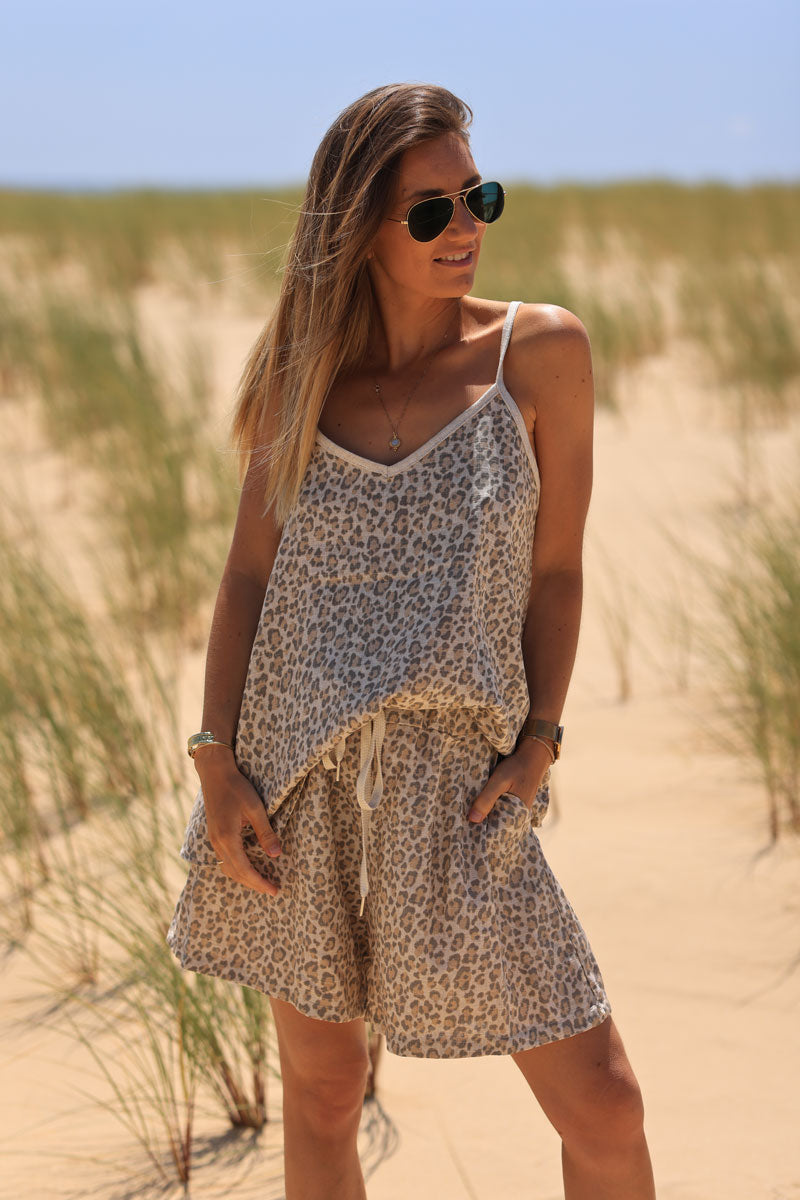 Washed leopard print linen cami top