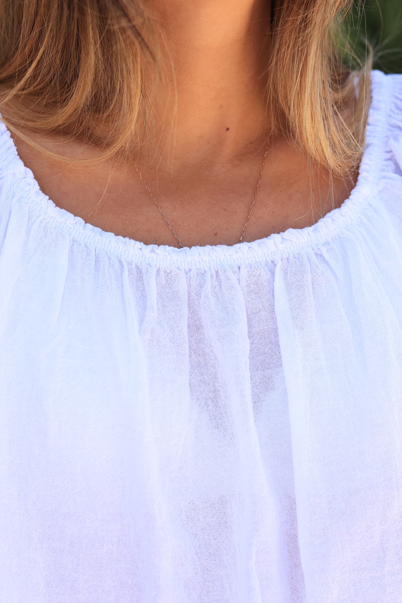 Top blanc en coton col élastique rond ou bardot