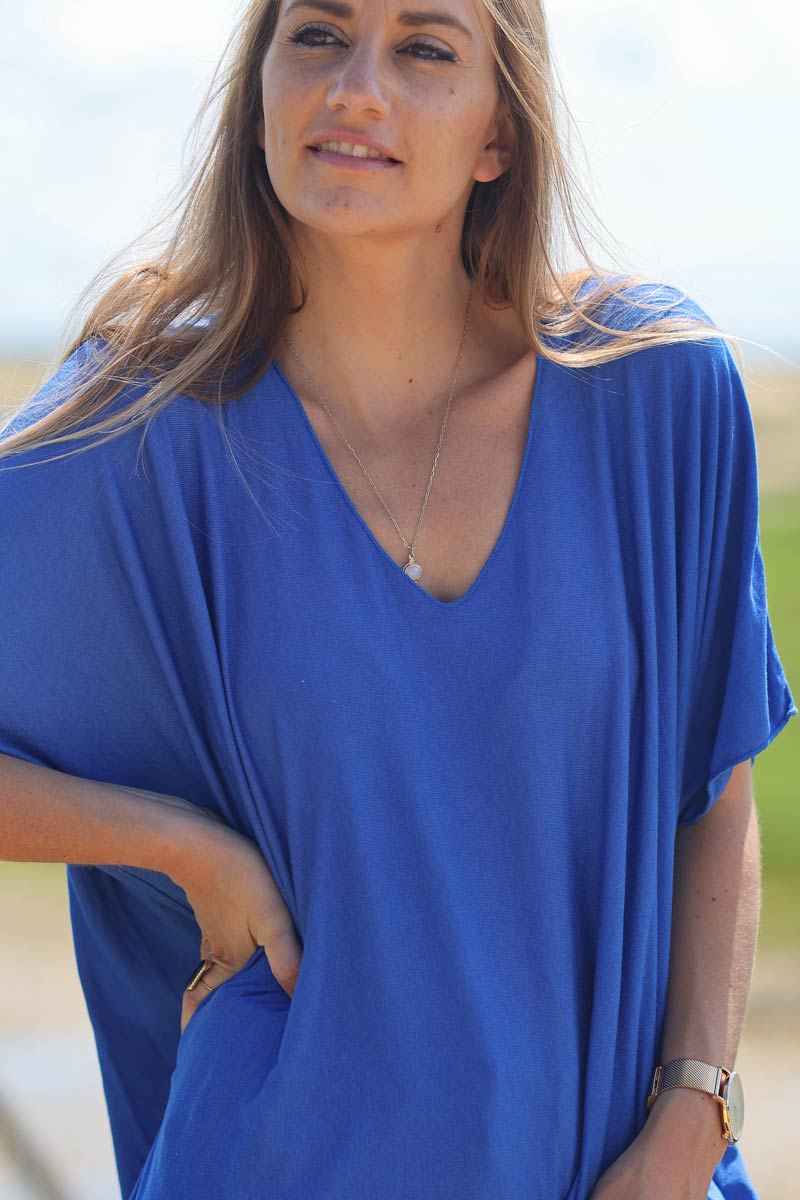 Relaxed fit royal blue v-neck top
