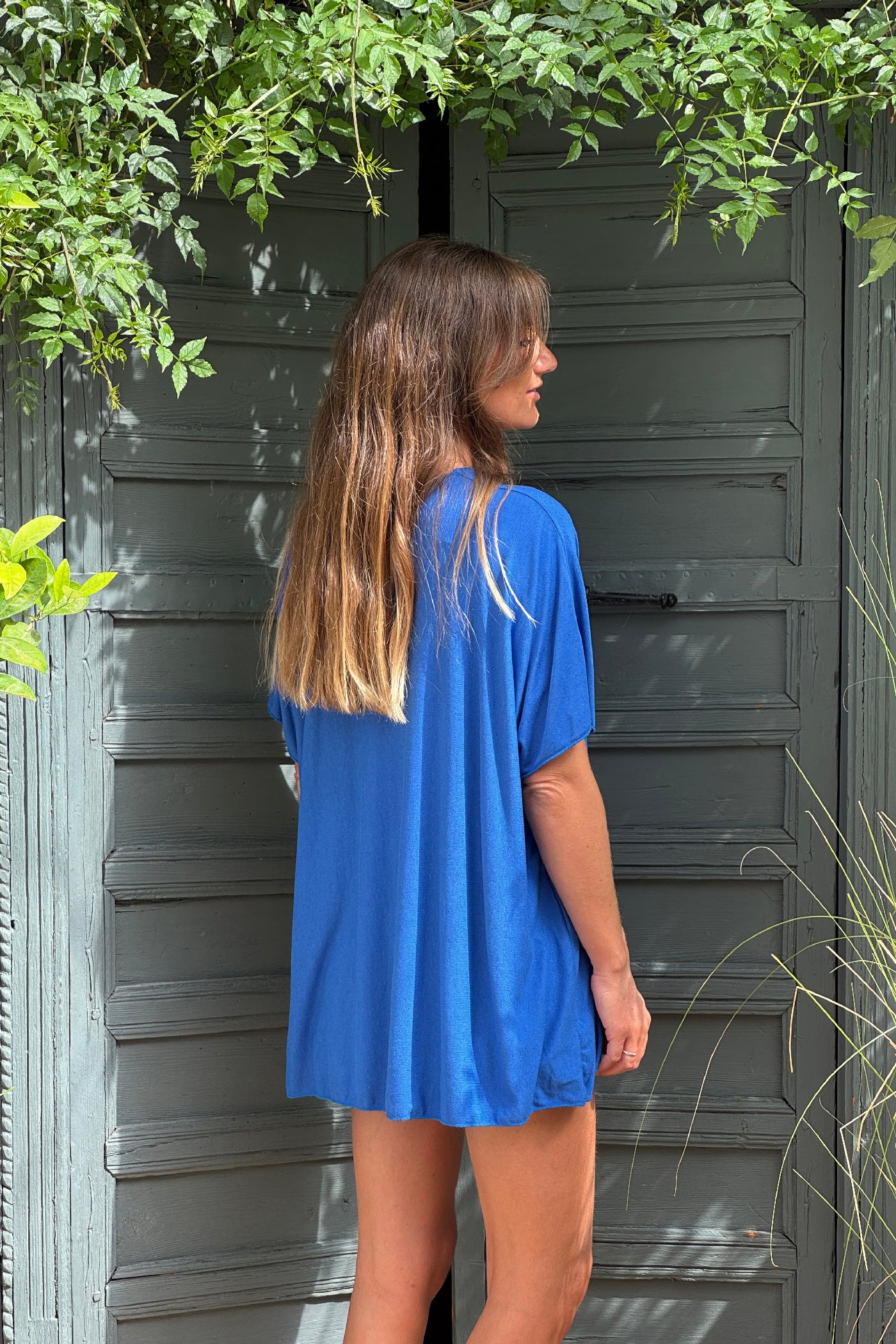 Relaxed fit royal blue v-neck top