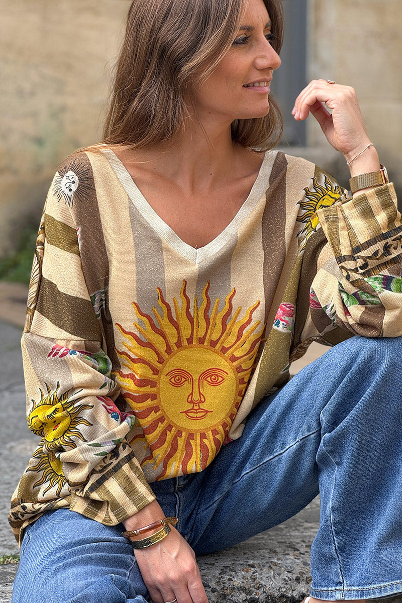 Olive Sunny Stripes Long-Sleeve Glitter Knit Top