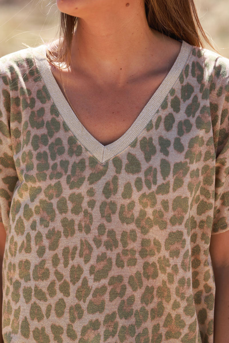 Olive Leopard Print Knit Tunic