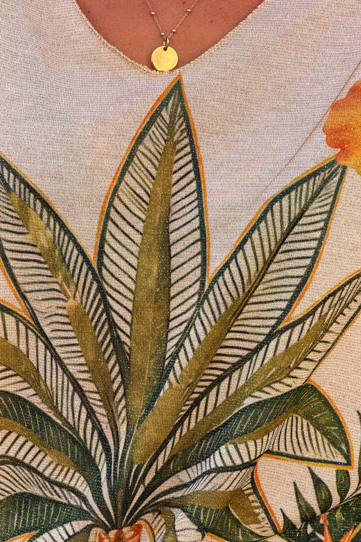 Olive Tiger Palm V-Neck Sweater
