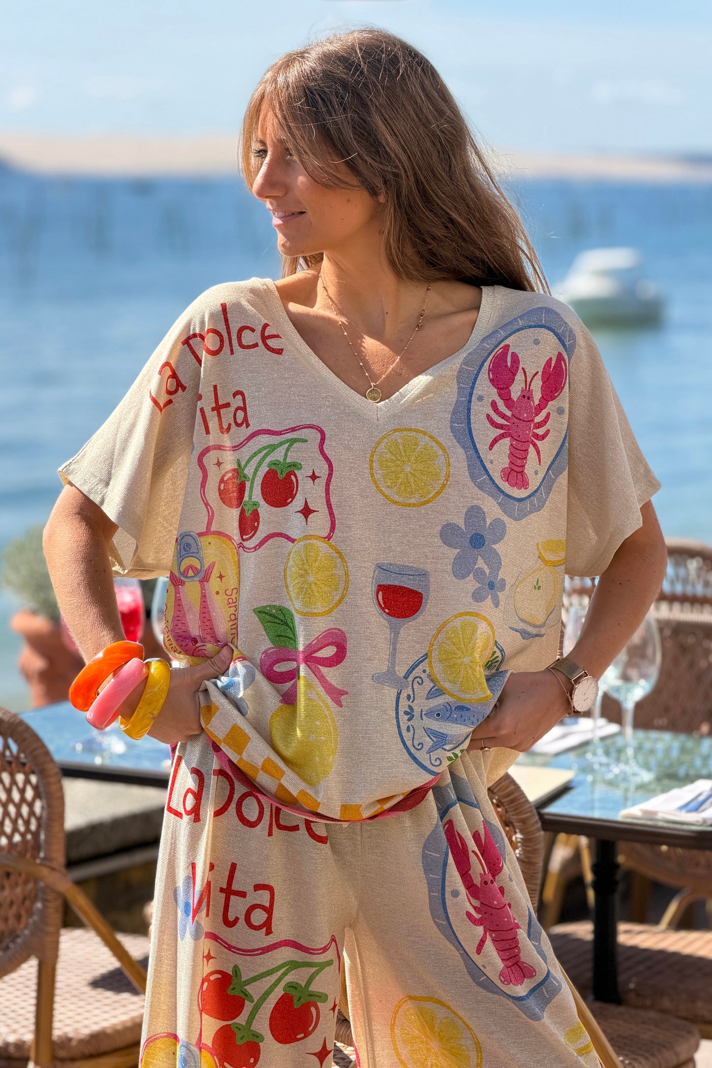 Cream “La Dolce Vita” Feast Glitter Knit Blouse