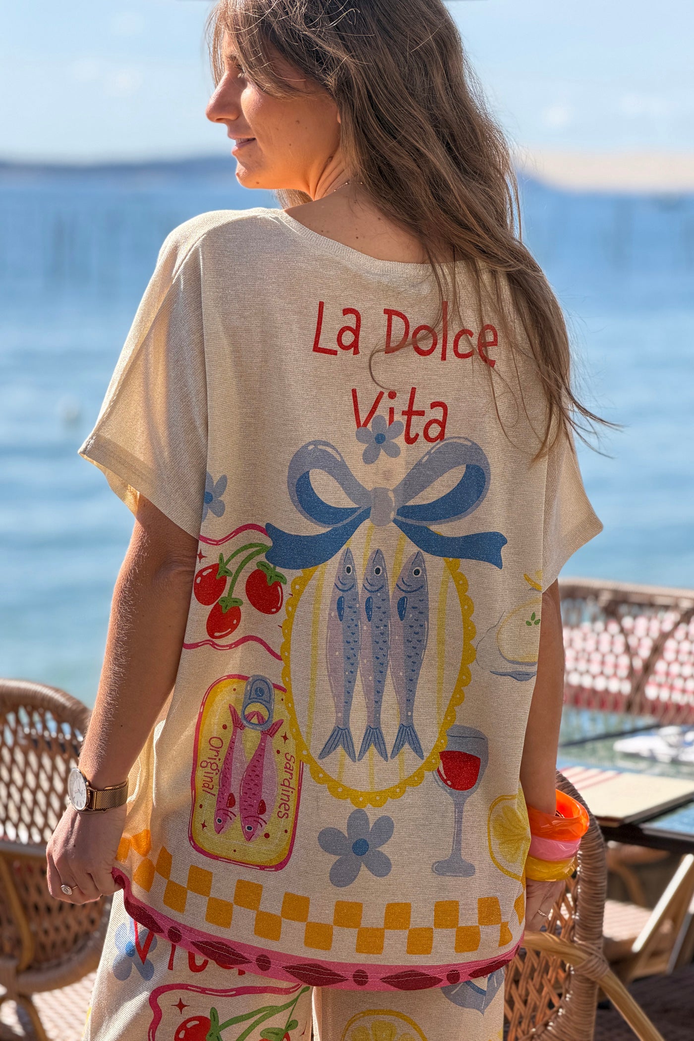 Cream “La Dolce Vita” Feast Glitter Knit Blouse