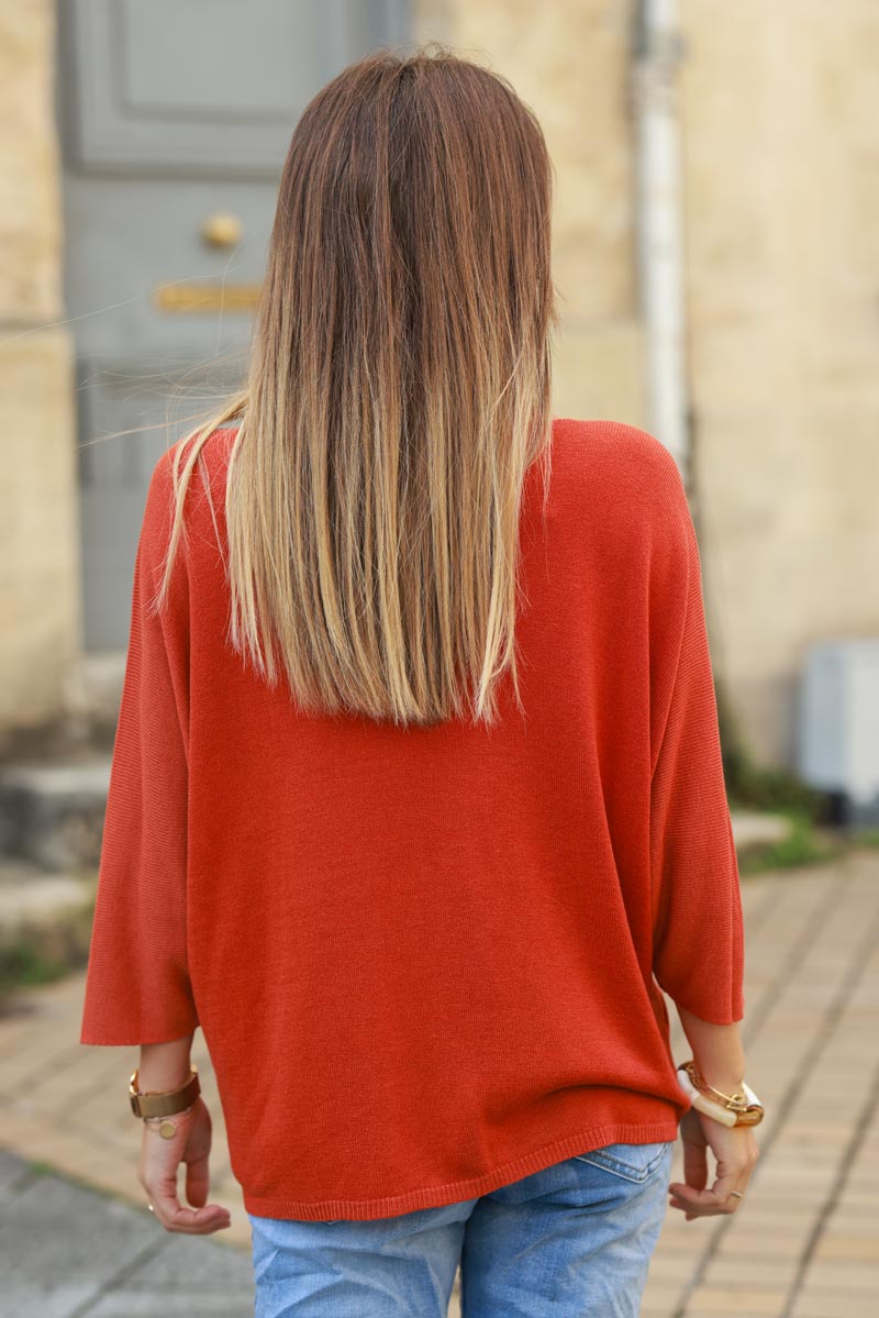 Batwing brick red jersey top