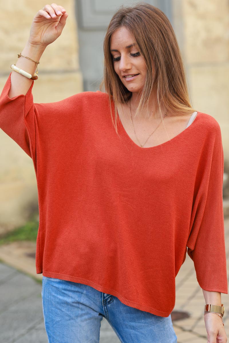 Batwing brick red jersey top