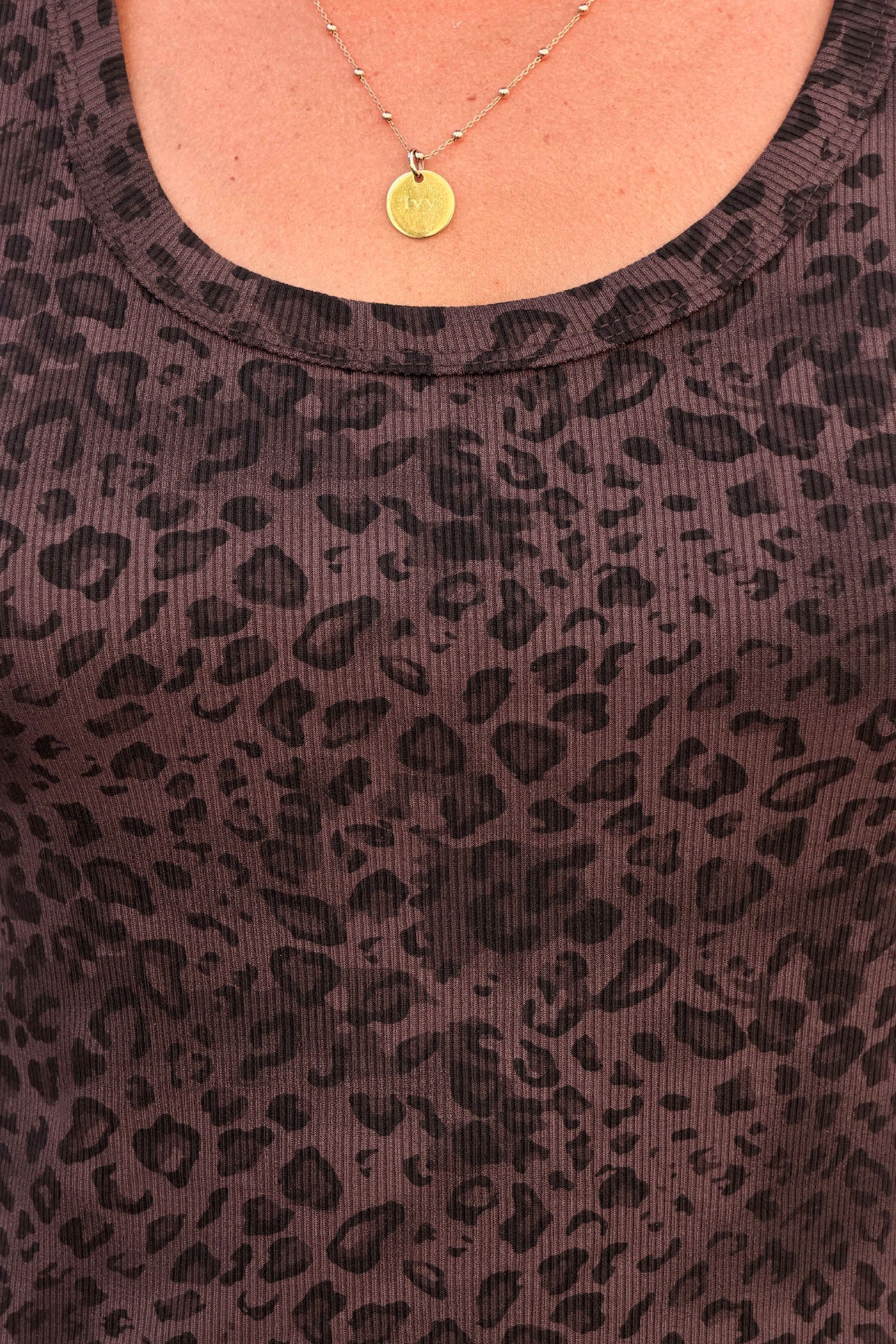 Chocolate Leopard Long Sleeve Ribbed Knit Tee
