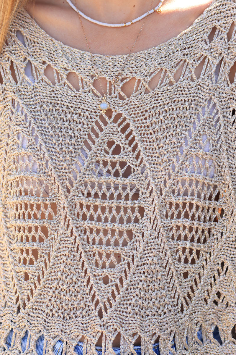 Gold lurex open crochet top