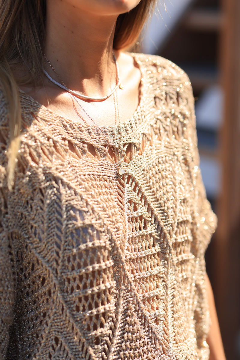 Gold lurex open crochet top