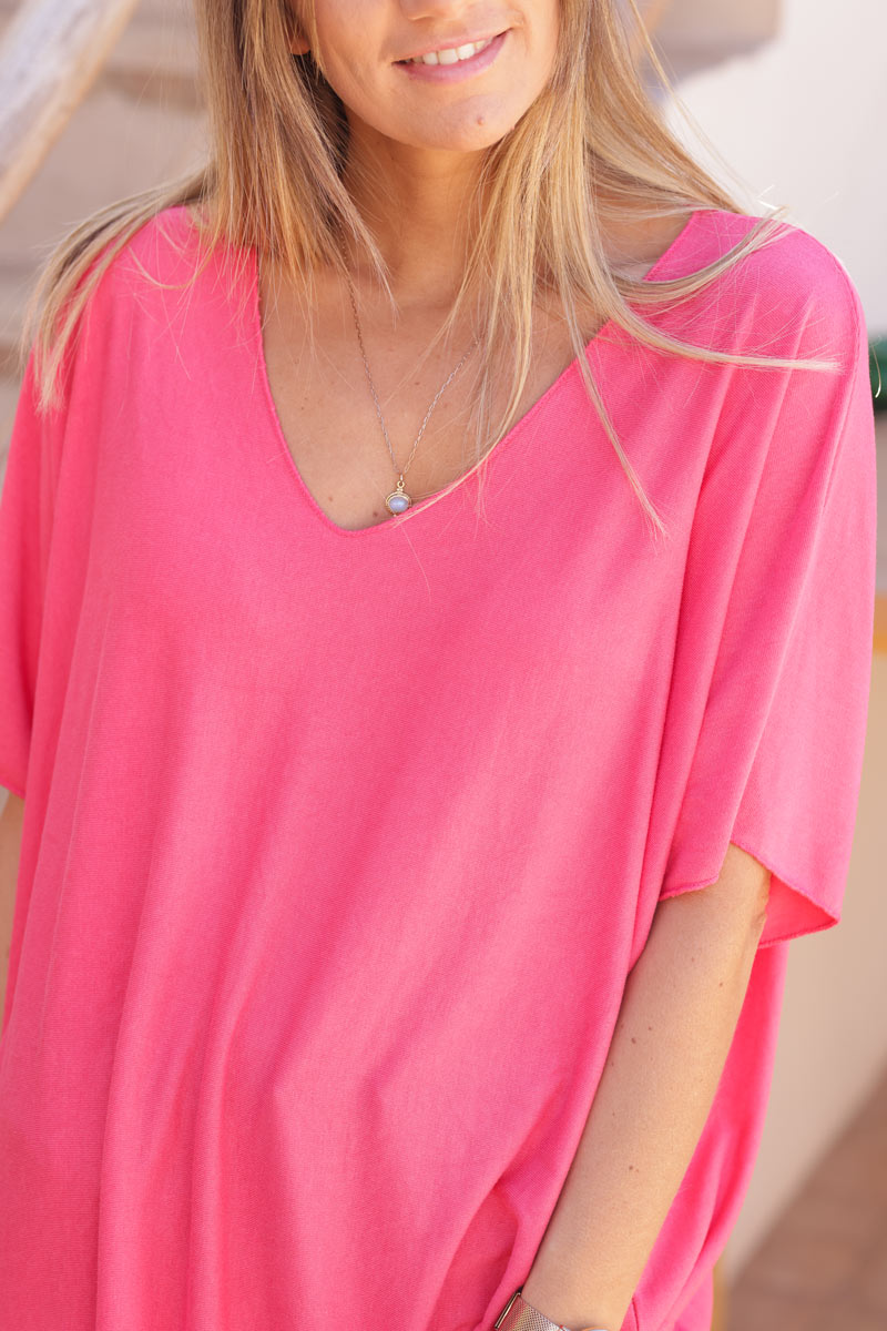 Relaxed fit raspberry v-neck top