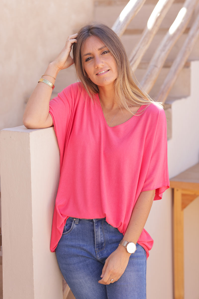 Relaxed fit raspberry v-neck top