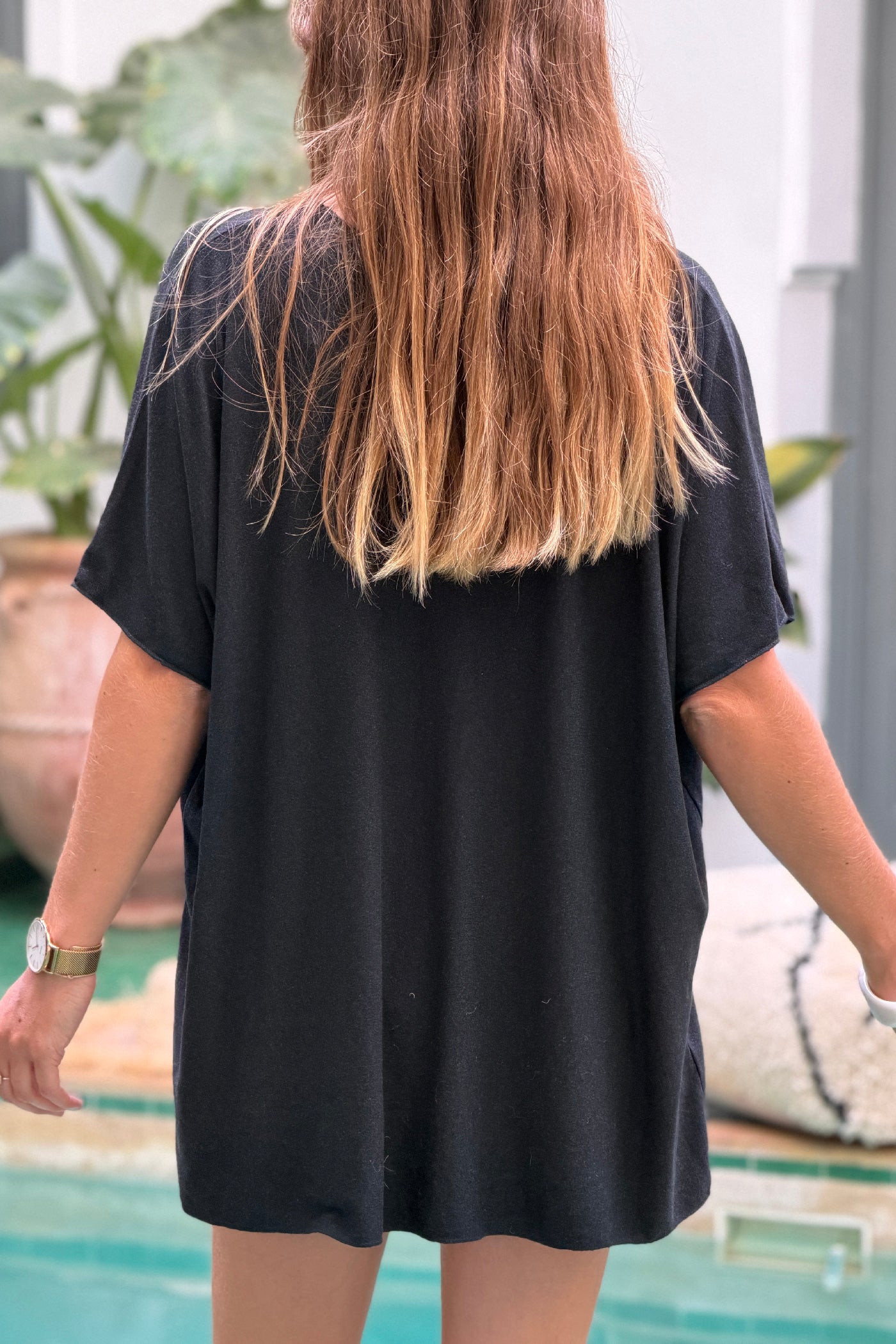 Relaxed fit heather dark grey v-neck top