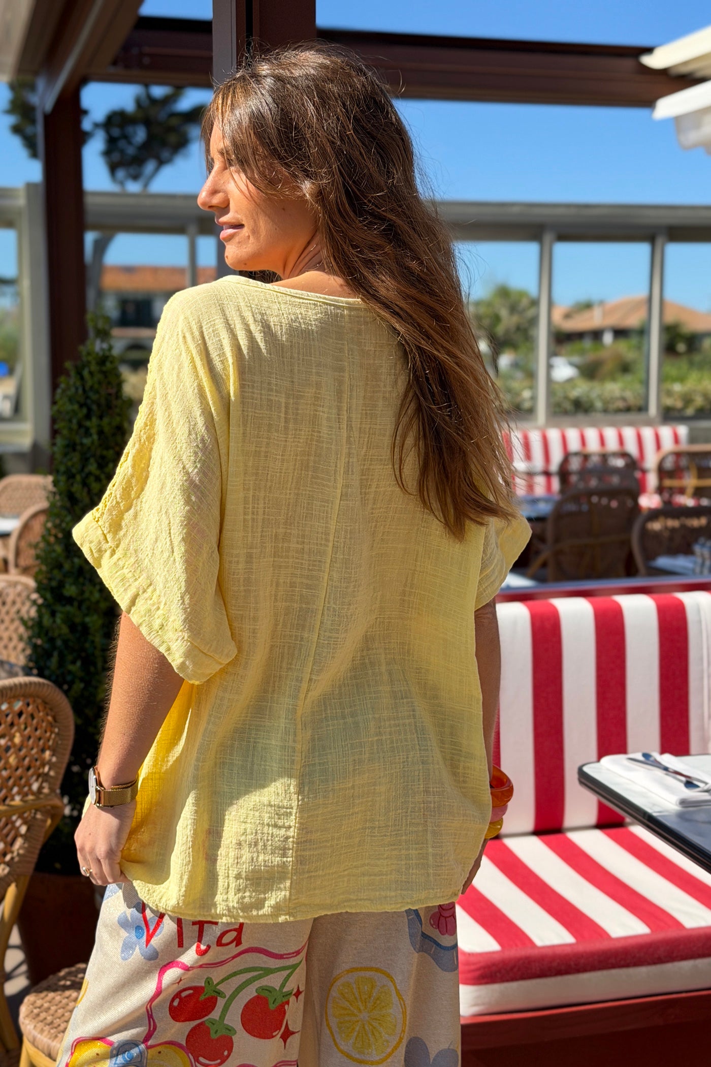 Lemon Crochet Sleeve Linen Tunic