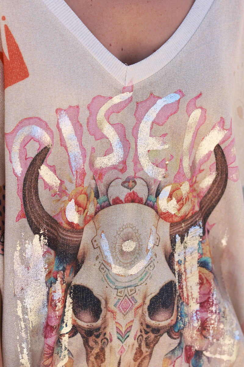 Cream Evil Eye Art Print Knit Tunic