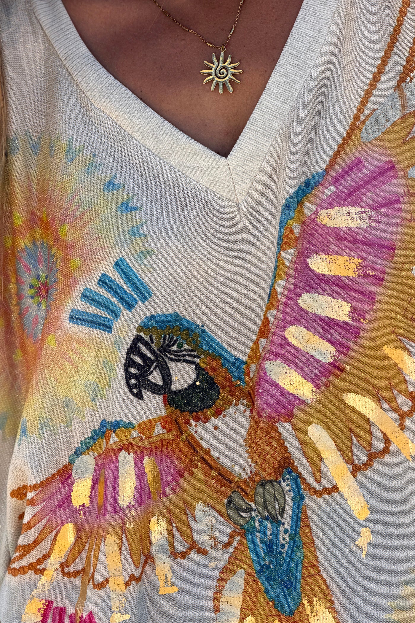 Cream “Bonjour Mon Amour” Tropical Glitter Knit Tunic

