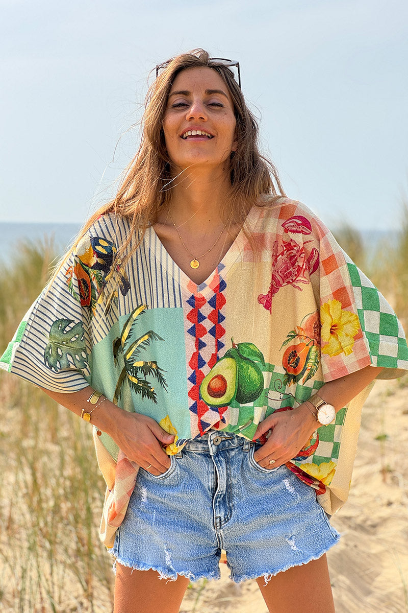 Beige “Let There Be Sun” Glitter Knit Dolman Top