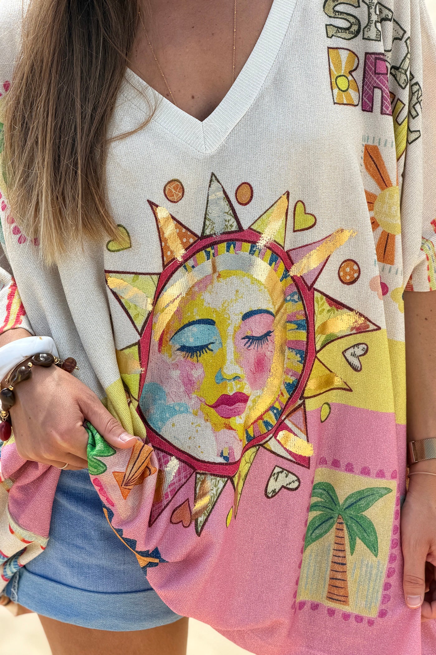 Beige “Shine Bright” Serene Sun Glitter Knit Tunic