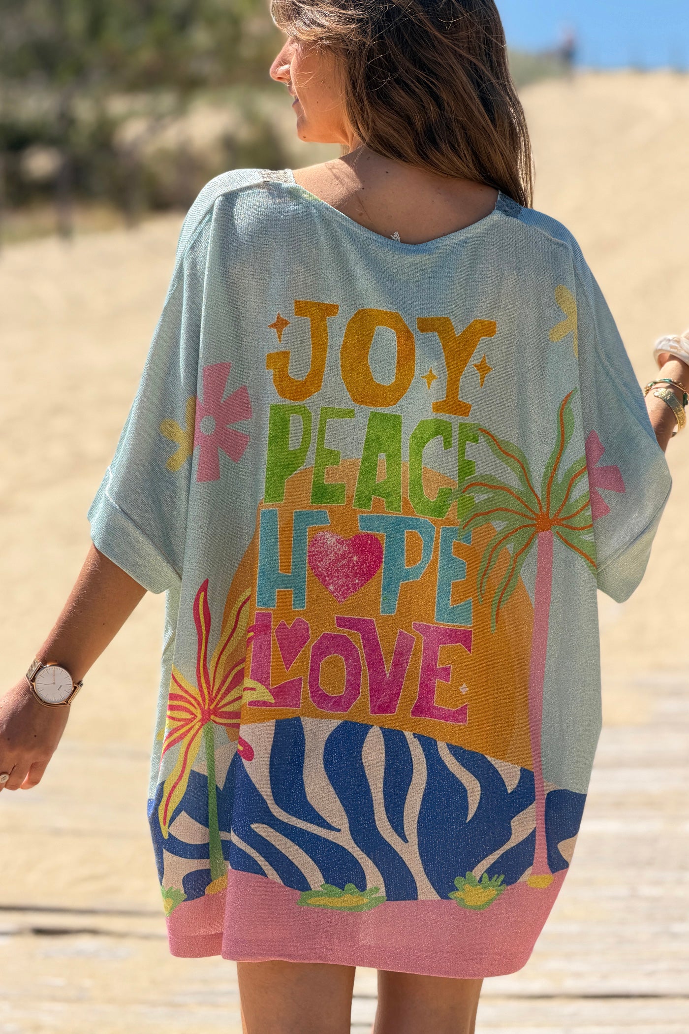 Blue Peaceful Toucan Glitter Knit Tunic