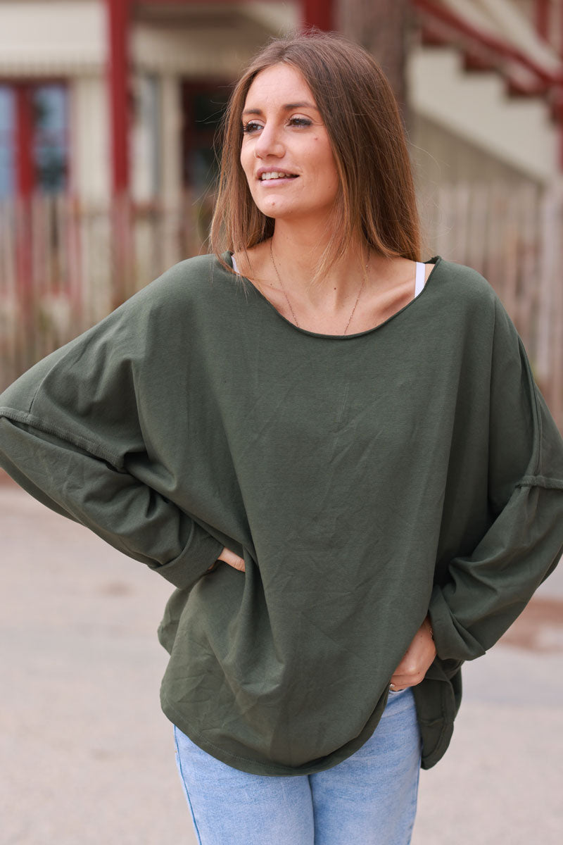 Olive Exposed Seam Long-Sleeve Tee