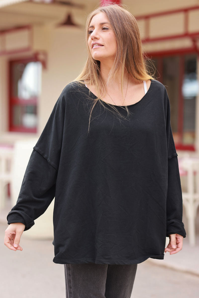 Black Exposed Seam Long-Sleeve Tee