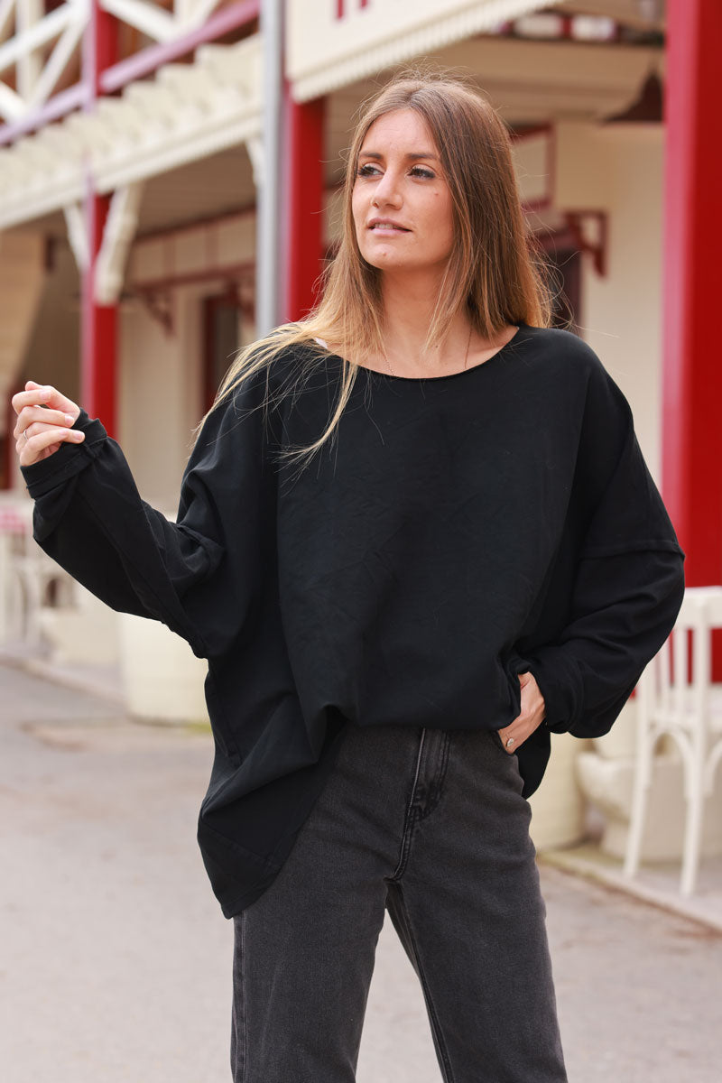 Black Exposed Seam Long-Sleeve Tee